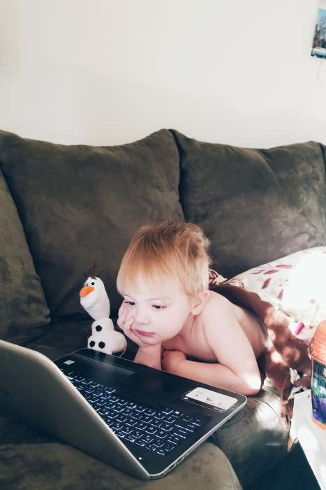 A morning with Blippi, and Olaf. This is how we start most days...on the couch, relaxing--all while I prep what we'll be doing next. <3